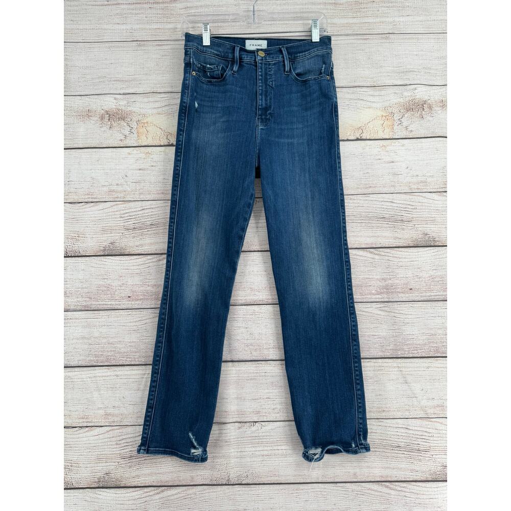 FRAME Denim‎ Le Sylvie Crop Jeans Womens 28 Blue Medium Wash Distressed
